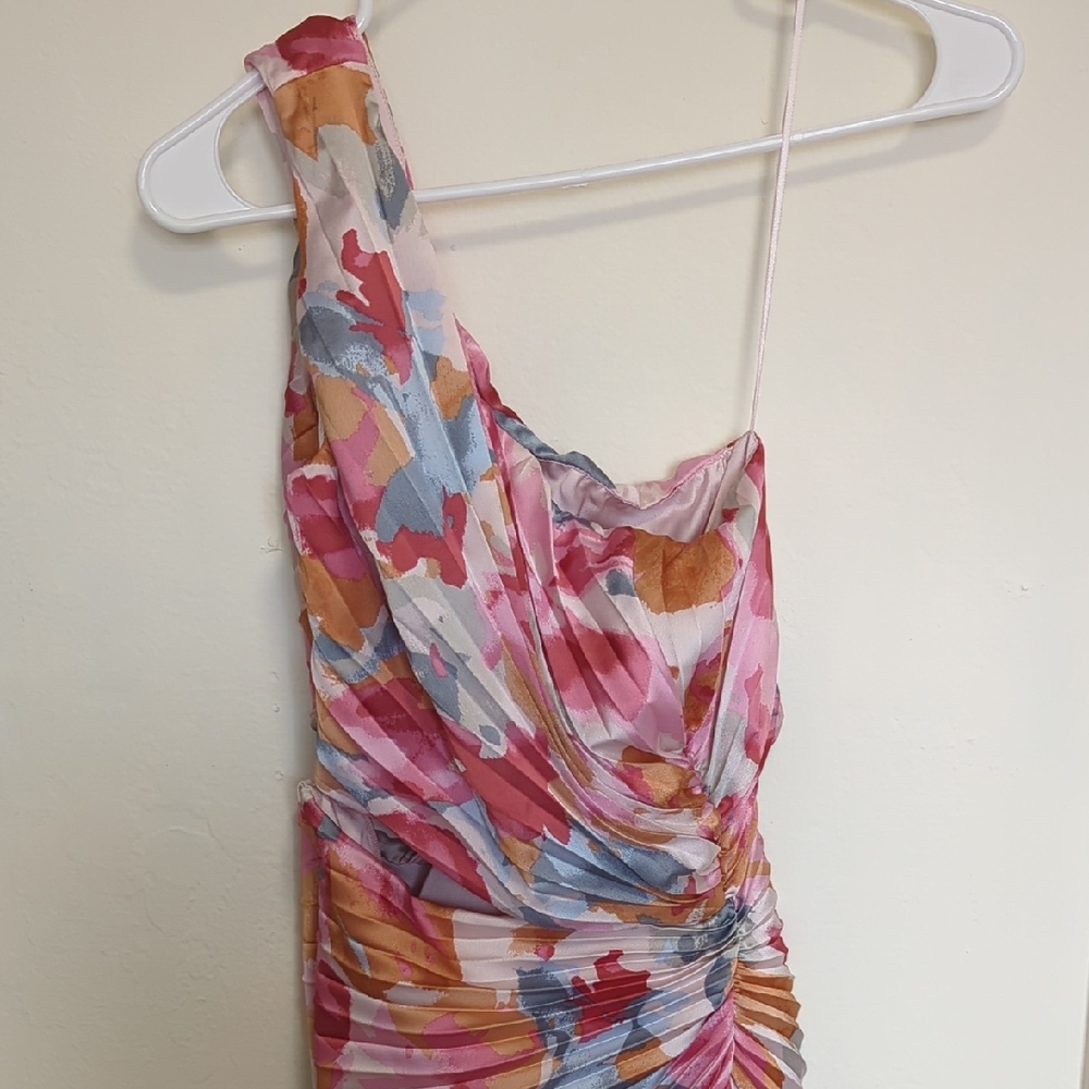 Abercrombie & Fitch Giselle Pleasted One Shoulder Cutout Dress Pink in SP